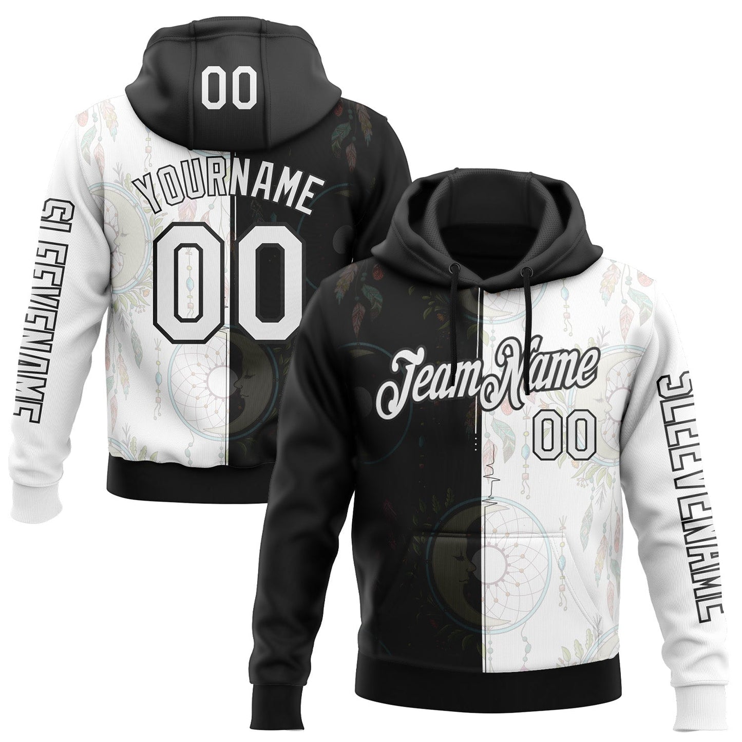 Custom White Black 3D Pattern Design Dreamcatcher Tribal Sportswear Pullover Sweatshirt Hoodie - Main View