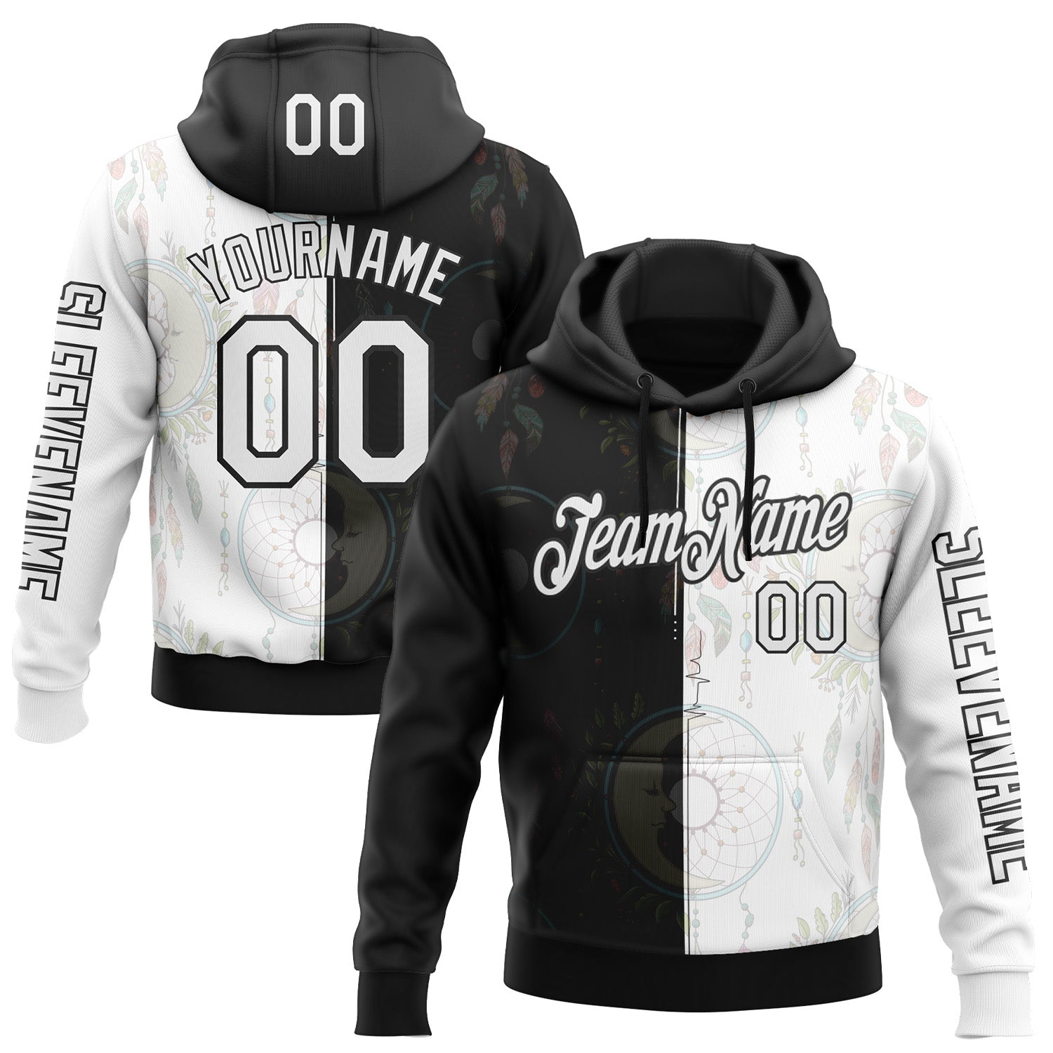Custom White Black 3D Pattern Design Dreamcatcher Tribal Sportswear Pullover Sweatshirt Hoodie - Main View