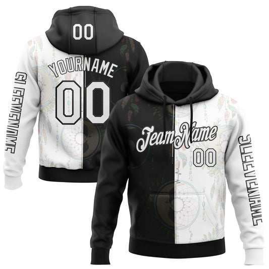 Custom White Black 3D Pattern Design Dreamcatcher Tribal Sportswear Pullover Sweatshirt Hoodie - Main View