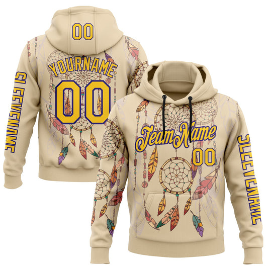 Custom City Cream Yellow-Dark Purple 3D Pattern Design Dreamcatcher Tribal Sportswear Pullover Sweatshirt Hoodie - Main View