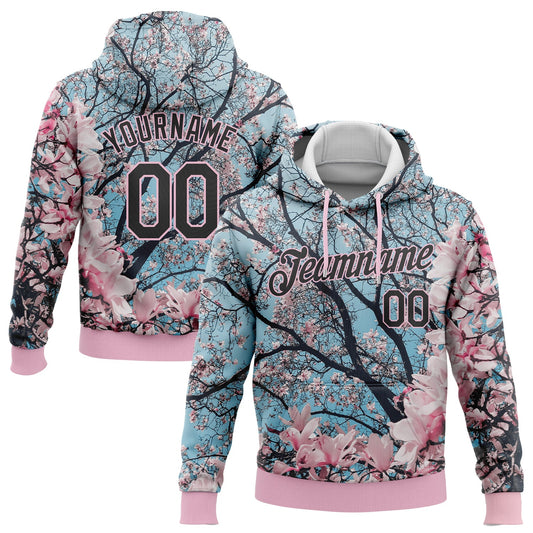 Custom Stitched Light Pink Black 3D Pattern Design Cherry Blossom Sports Pullover Sweatshirt Hoodie - Main View