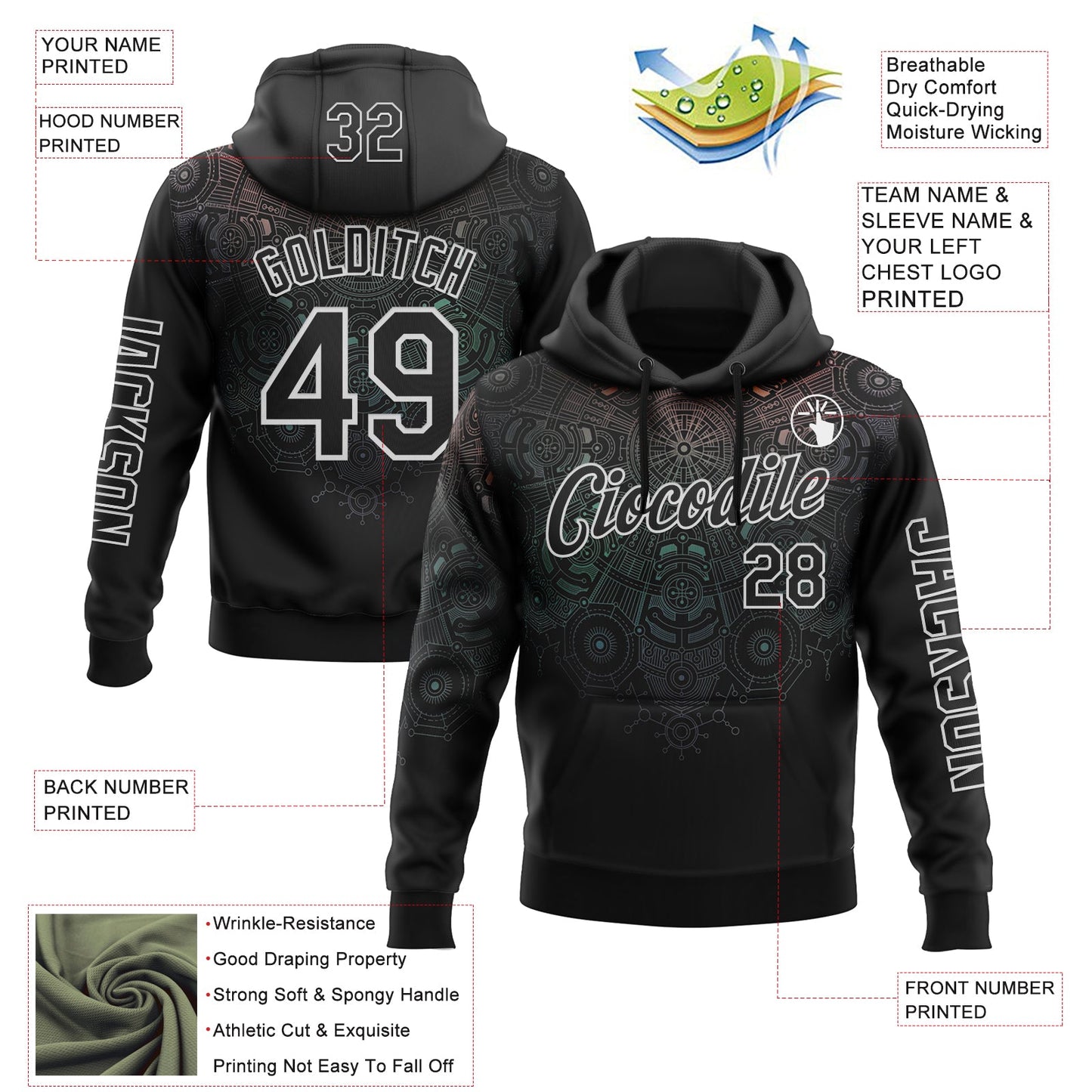 Custom Black White 3D Pattern Design Ethnic Tribal Sportswear Pullover Sweatshirt Hoodie view 2
