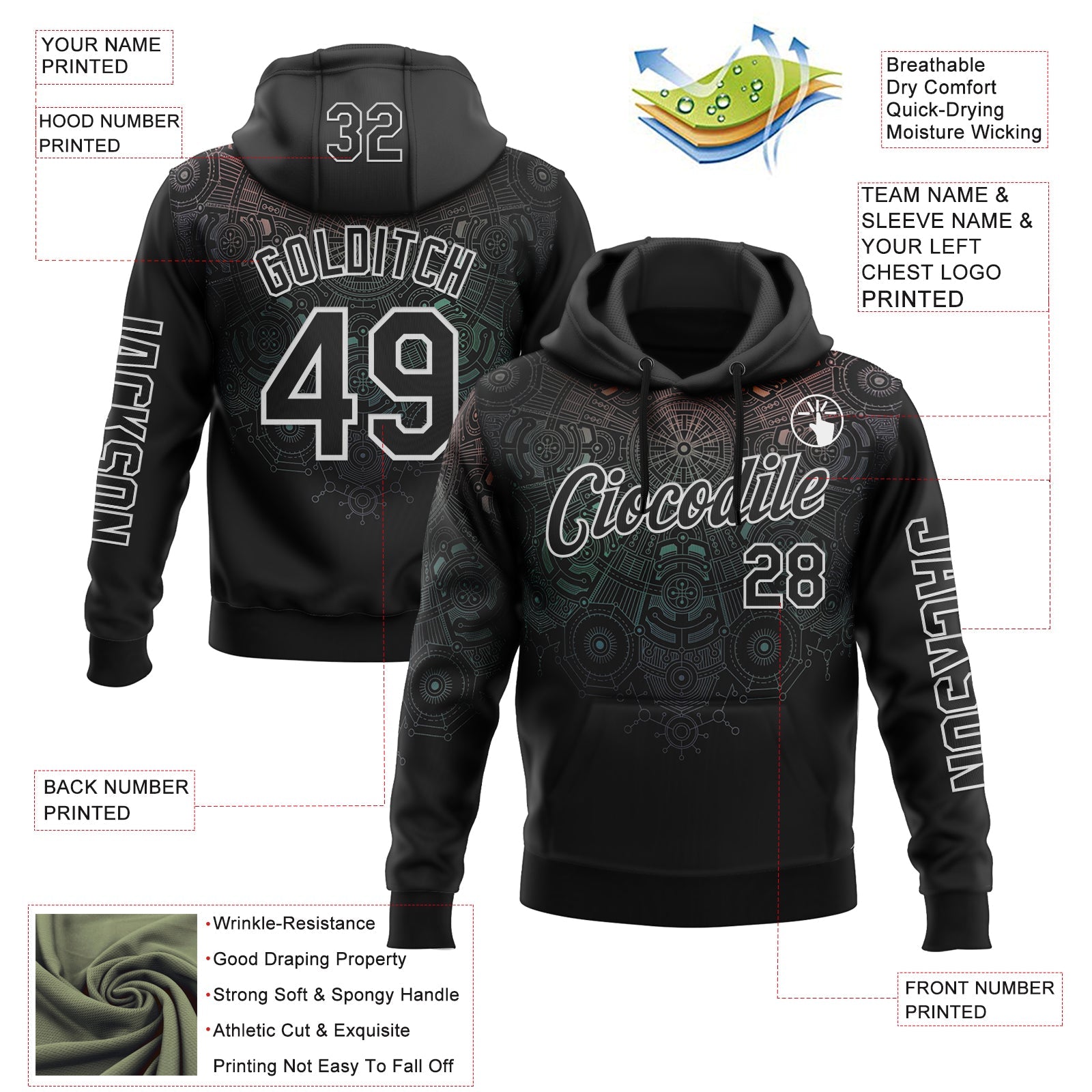 Custom Black White 3D Pattern Design Ethnic Tribal Sportswear Pullover Sweatshirt Hoodie view 2