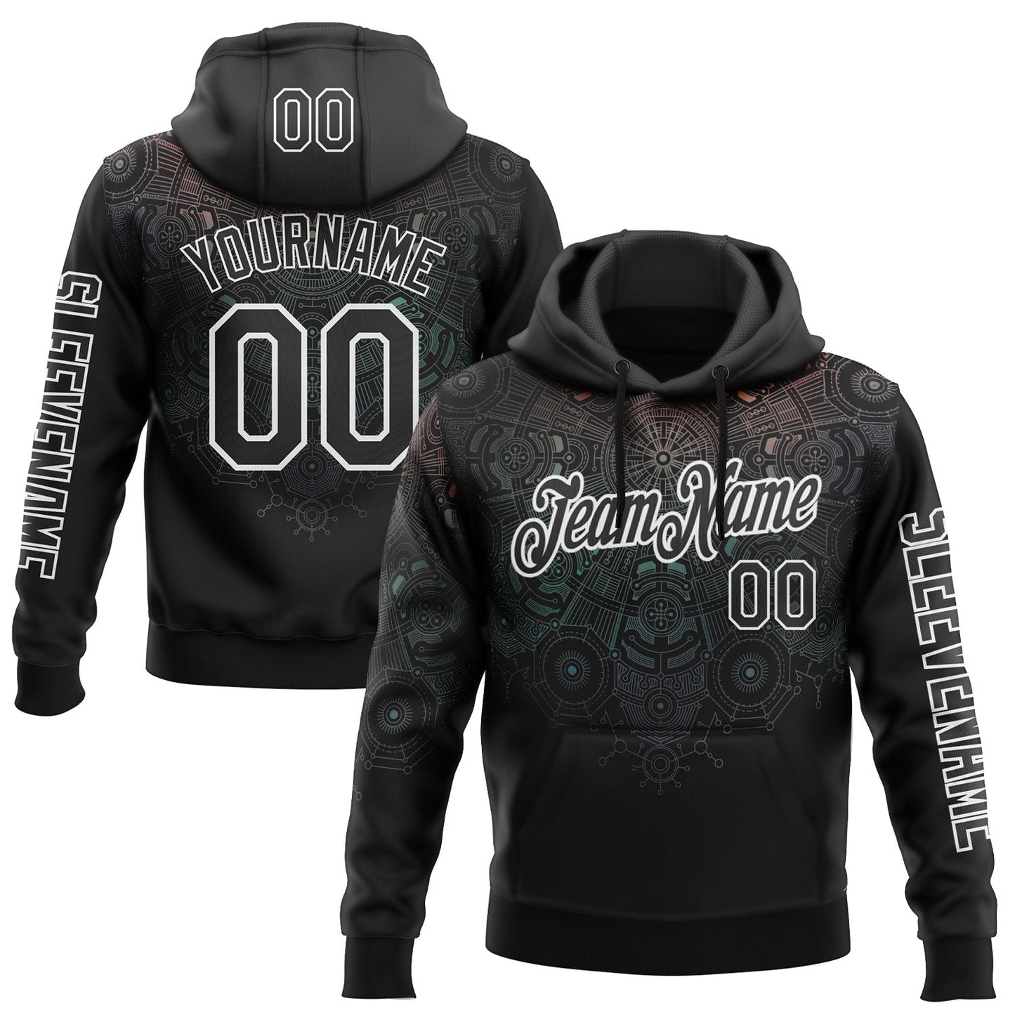 Custom Black White 3D Pattern Design Ethnic Tribal Sportswear Pullover Sweatshirt Hoodie - Main View