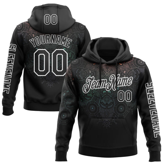 Custom Black White 3D Pattern Design Ethnic Tribal Sportswear Pullover Sweatshirt Hoodie - Main View