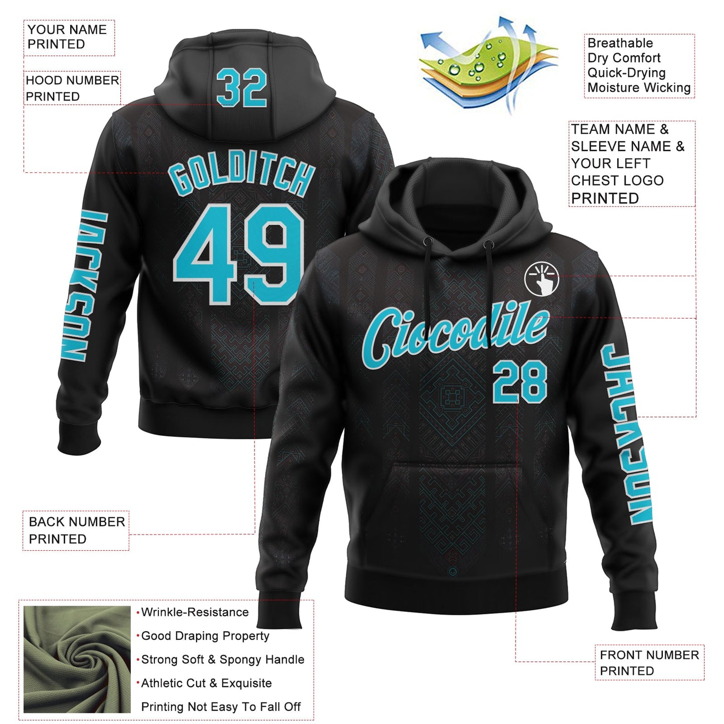 Custom Black Lakes Blue-White 3D Pattern Design Ethnic Tribal Sportswear Pullover Sweatshirt Hoodie view 2