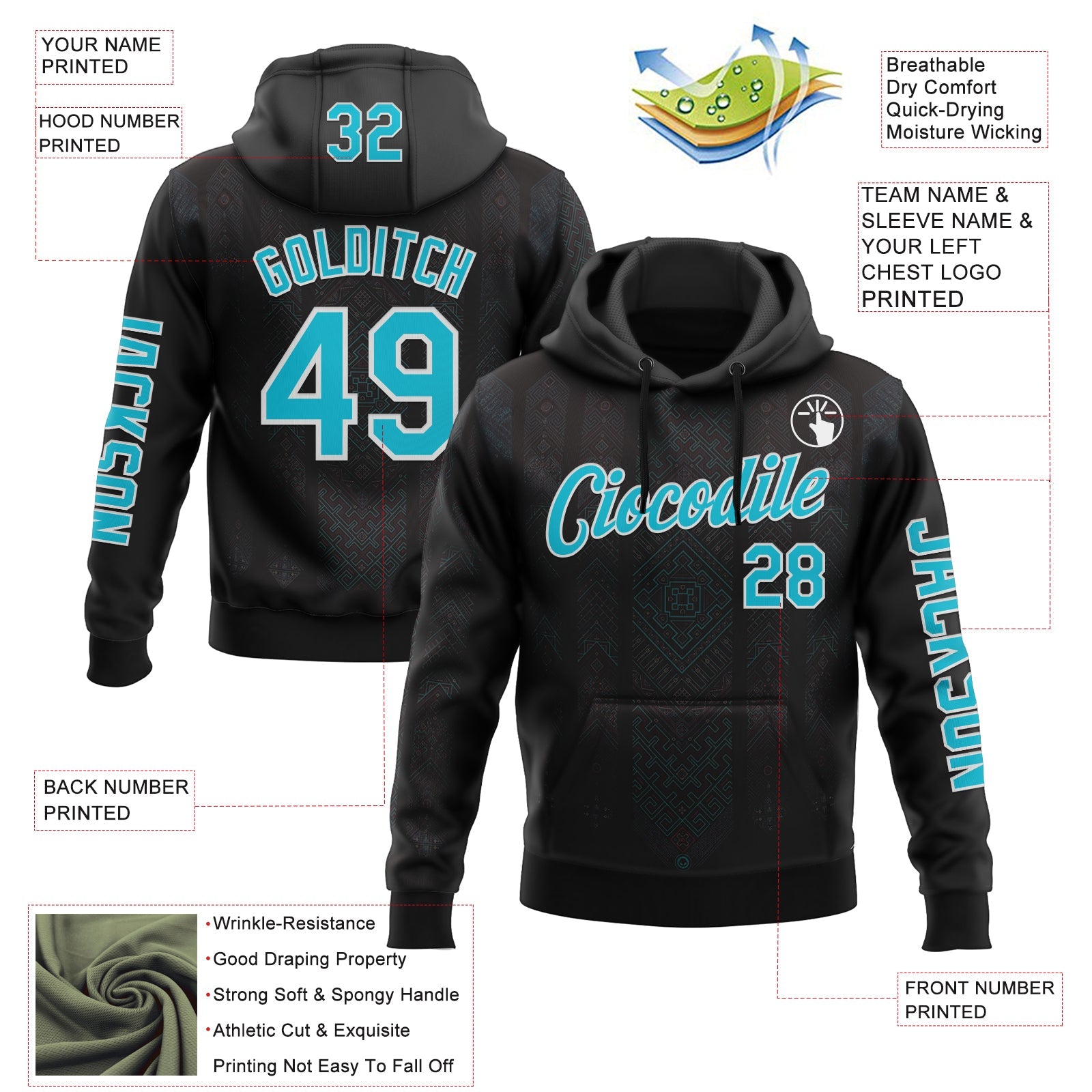 Custom Black Lakes Blue-White 3D Pattern Design Ethnic Tribal Sportswear Pullover Sweatshirt Hoodie view 2