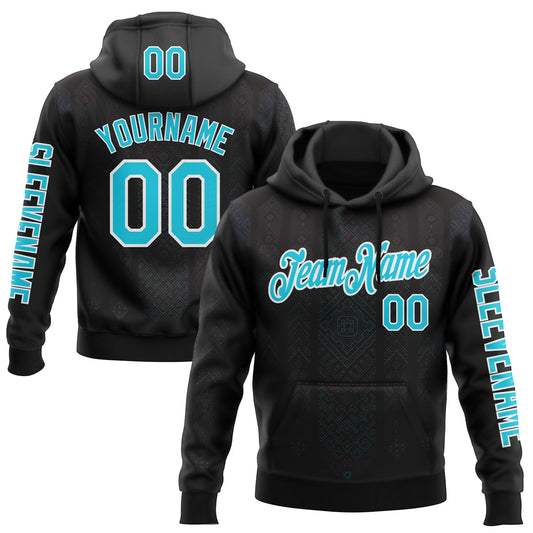 Custom Black Lakes Blue-White 3D Pattern Design Ethnic Tribal Sportswear Pullover Sweatshirt Hoodie - Main View