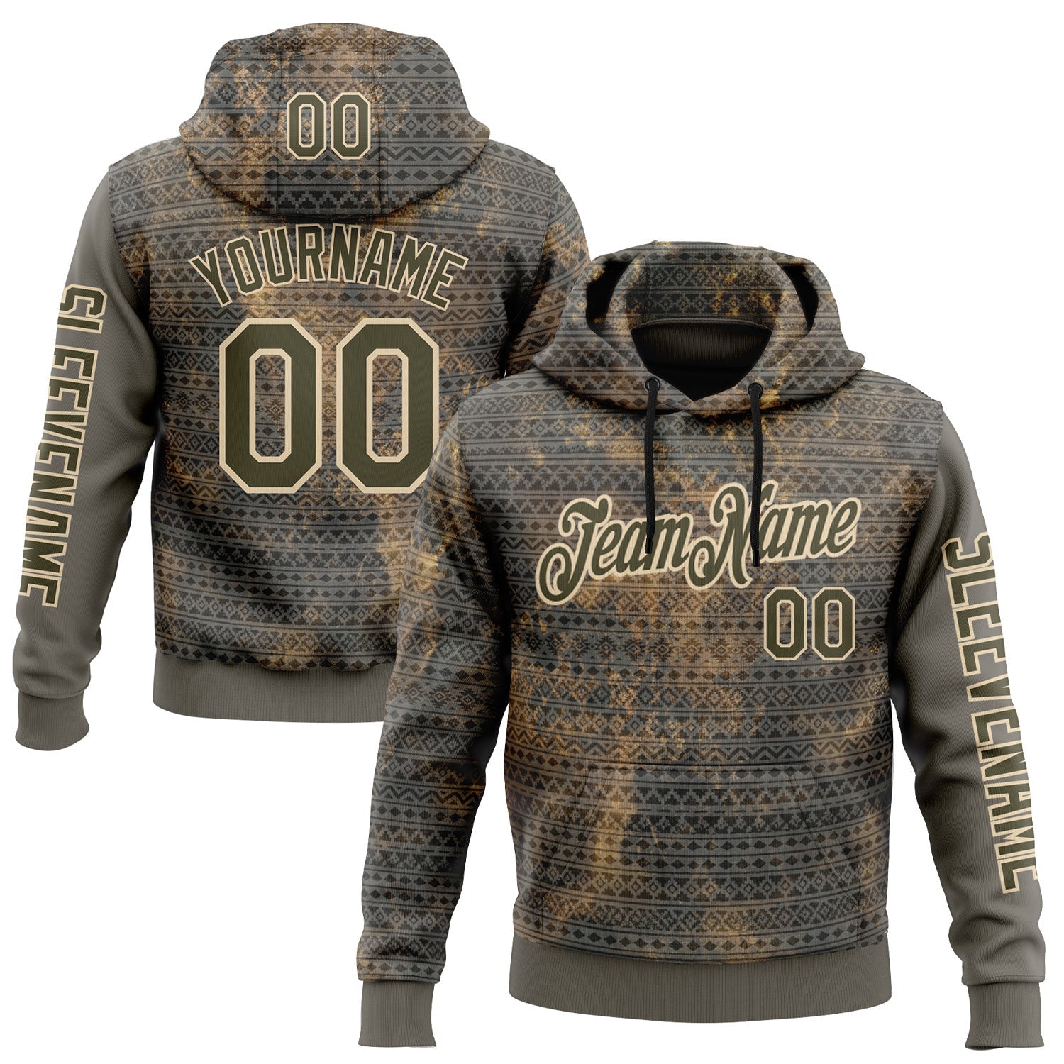 Custom Gray Olive-City Cream 3D Pattern Design Ethnic Tribal Sportswear Pullover Sweatshirt Hoodie - Main View