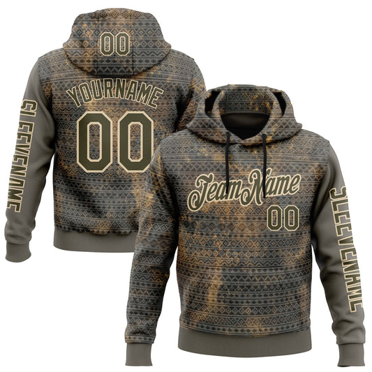 Custom Gray Olive-City Cream 3D Pattern Design Ethnic Tribal Sportswear Pullover Sweatshirt Hoodie - Main View