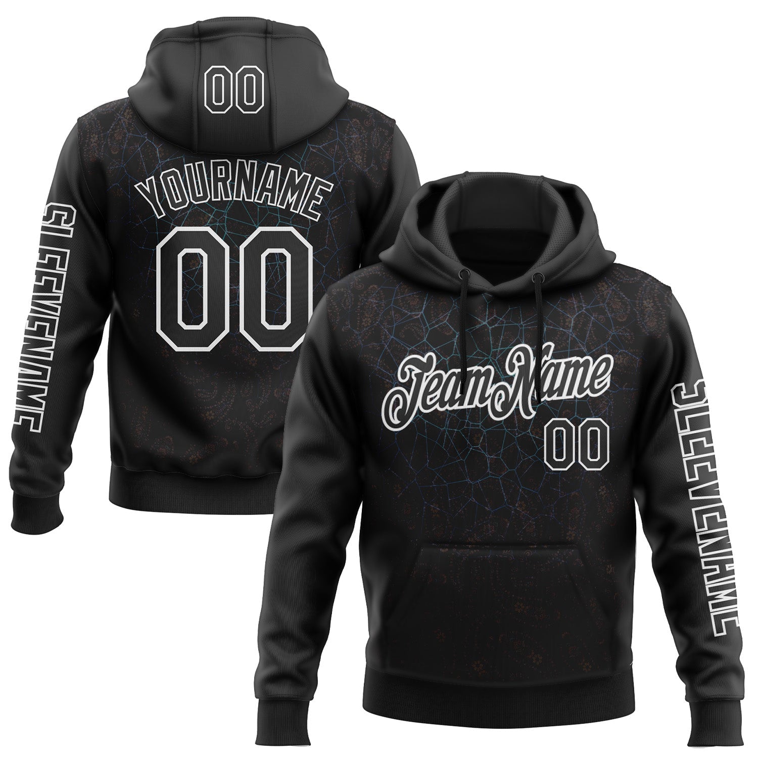 Custom Black White 3D Pattern Design Ethnic Tribal Sportswear Pullover Sweatshirt Hoodie - Main View