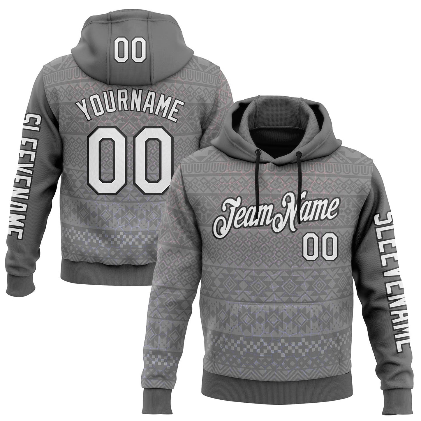 Custom Gray White-Black 3D Pattern Design Ethnic Tribal Sportswear Pullover Sweatshirt Hoodie - Main View