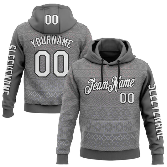 Custom Gray White-Black 3D Pattern Design Ethnic Tribal Sportswear Pullover Sweatshirt Hoodie - Main View