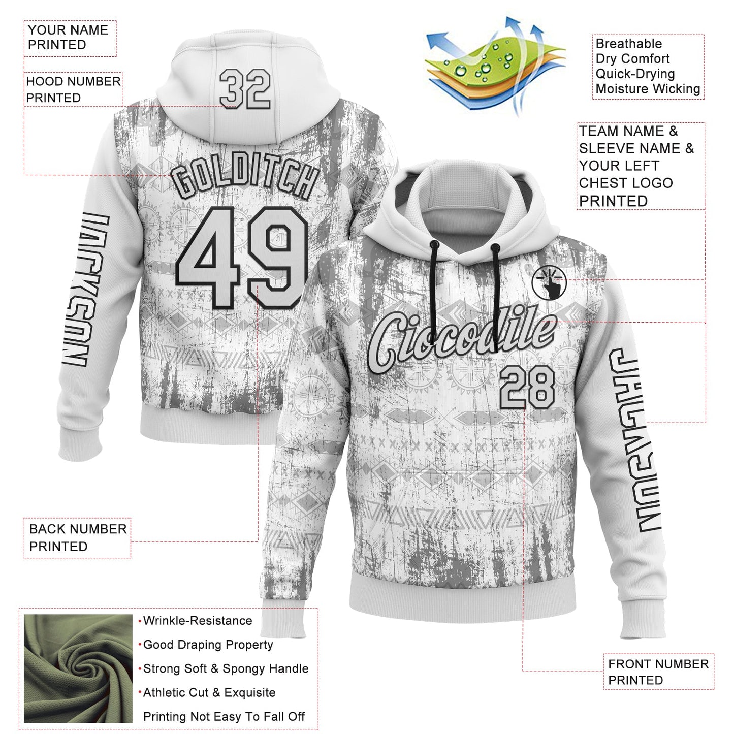 Custom White Black 3D Pattern Design Ethnic Tribal Sportswear Pullover Sweatshirt Hoodie view 2