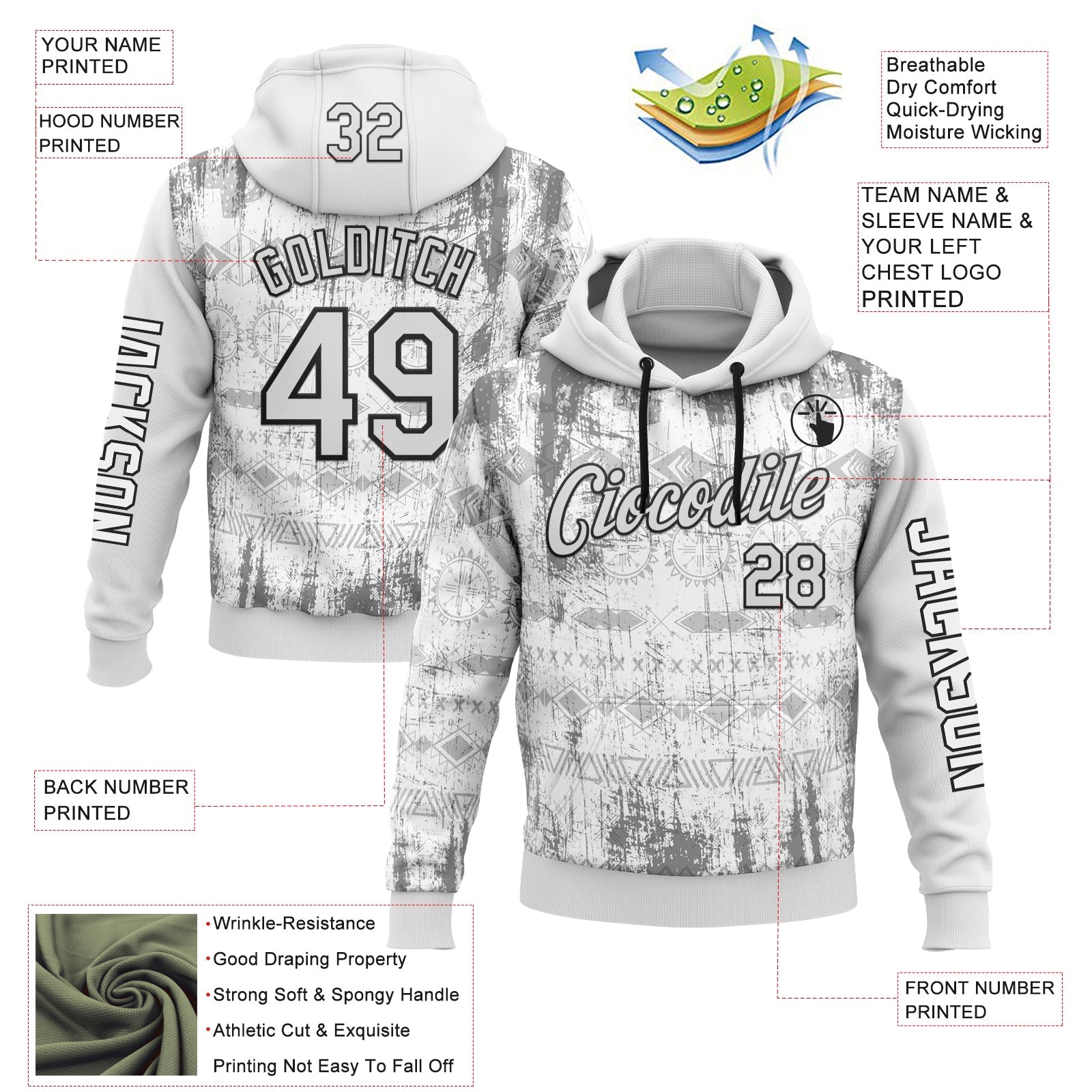Custom White Black 3D Pattern Design Ethnic Tribal Sportswear Pullover Sweatshirt Hoodie view 2