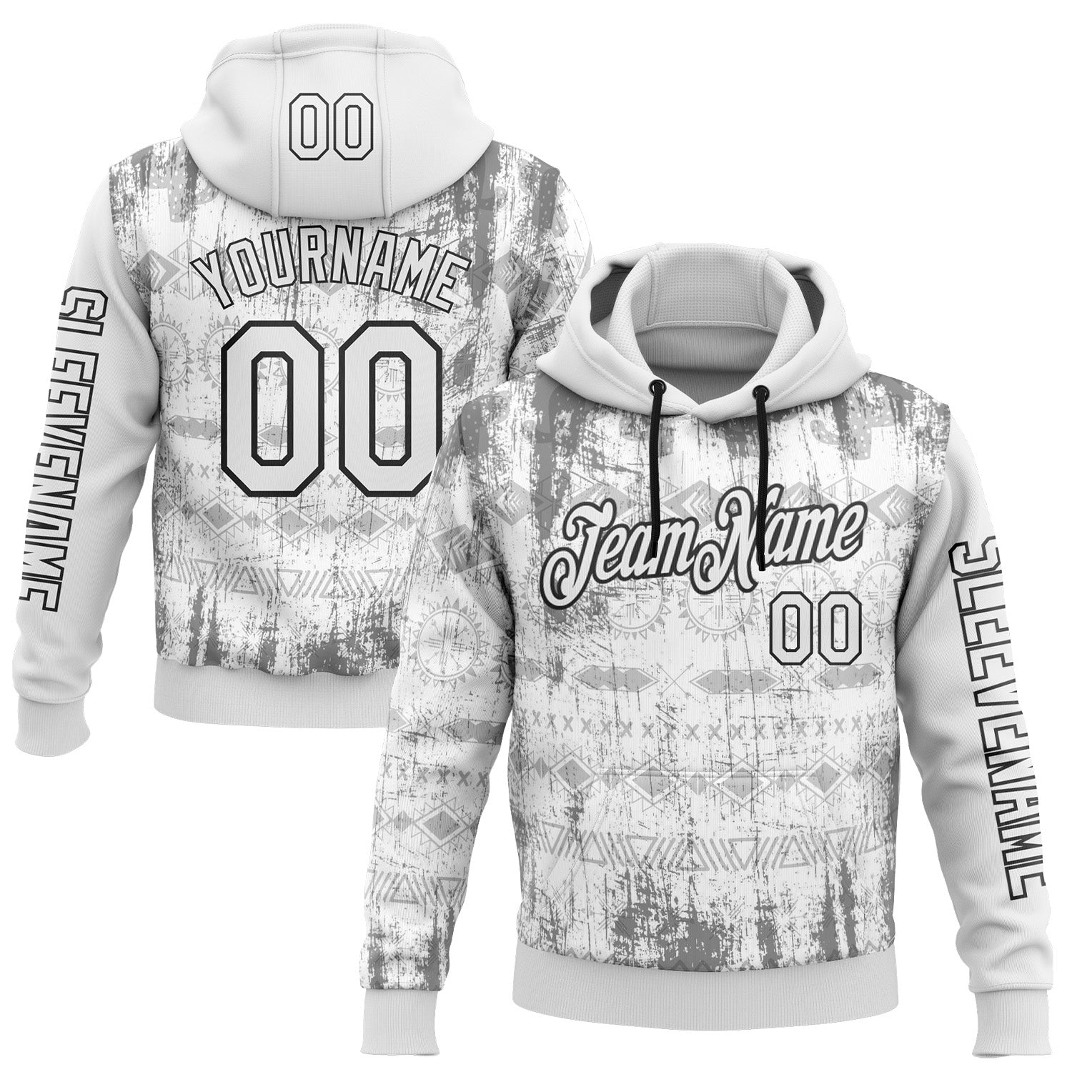 Custom White Black 3D Pattern Design Ethnic Tribal Sportswear Pullover Sweatshirt Hoodie - Main View