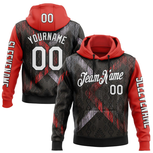 Custom Black White-Red 3D Pattern Design Ethnic Tribal Sportswear Pullover Sweatshirt Hoodie - Main View