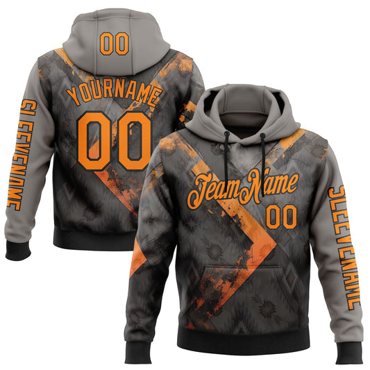 Custom Gray Bay Orange-Black 3D Pattern Design Ethnic Tribal Sportswear Pullover Sweatshirt Hoodie - Main View