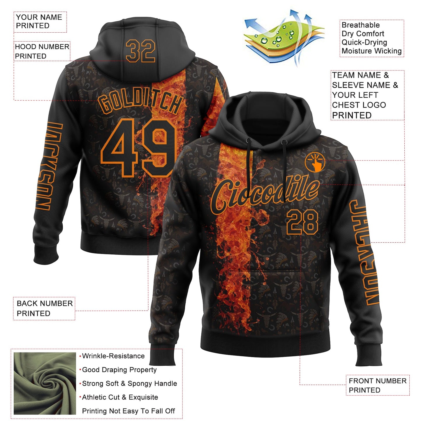 Custom Black Bay Orange 3D Pattern Design Ethnic Tribal Sportswear Pullover Sweatshirt Hoodie view 2