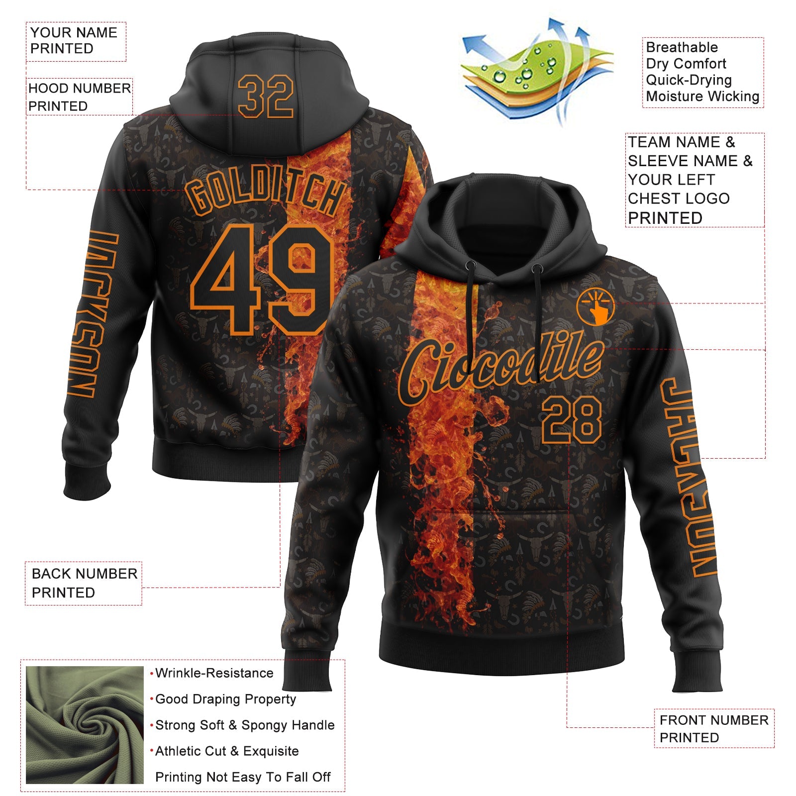 Custom Black Bay Orange 3D Pattern Design Ethnic Tribal Sportswear Pullover Sweatshirt Hoodie view 2