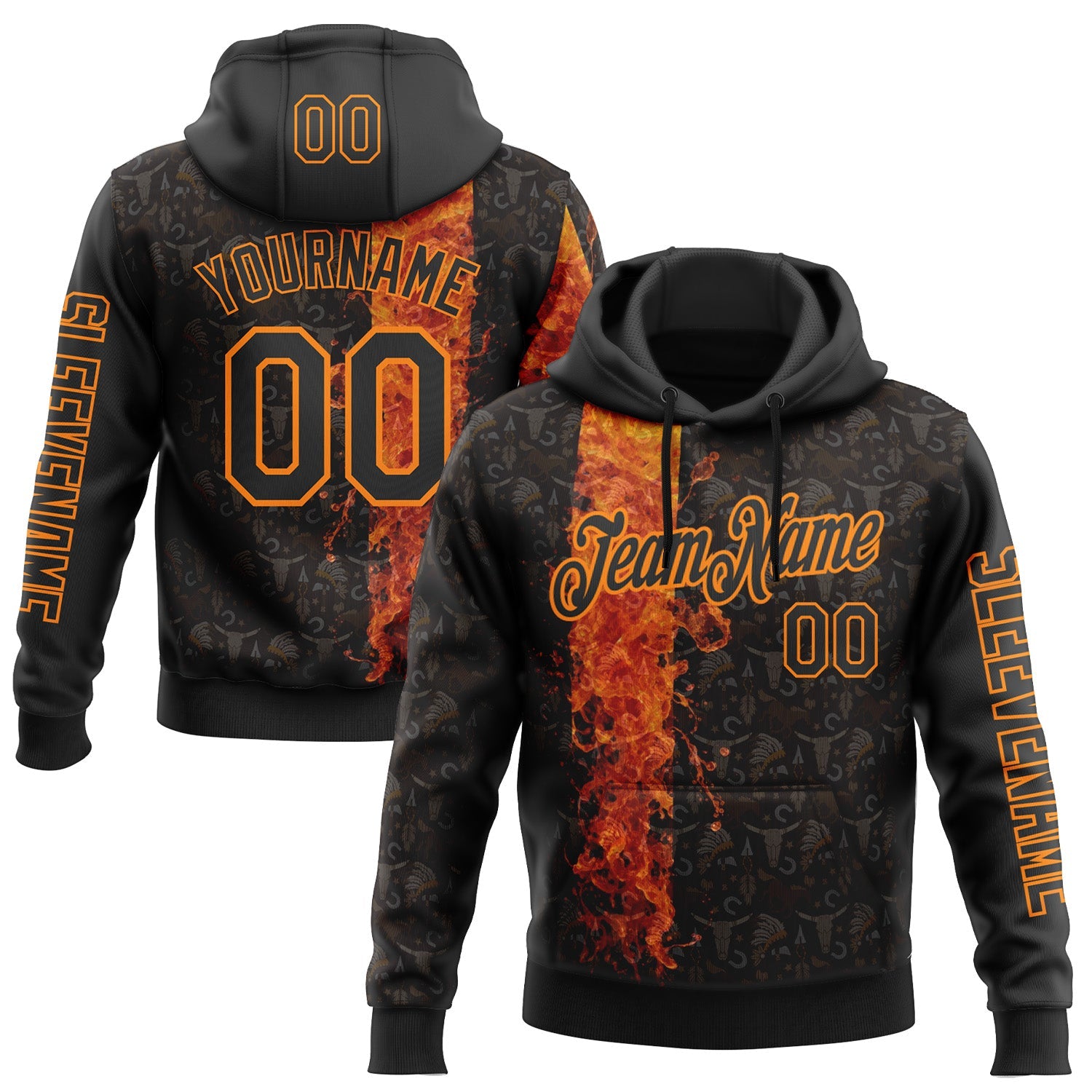 Custom Black Bay Orange 3D Pattern Design Ethnic Tribal Sportswear Pullover Sweatshirt Hoodie - Main View