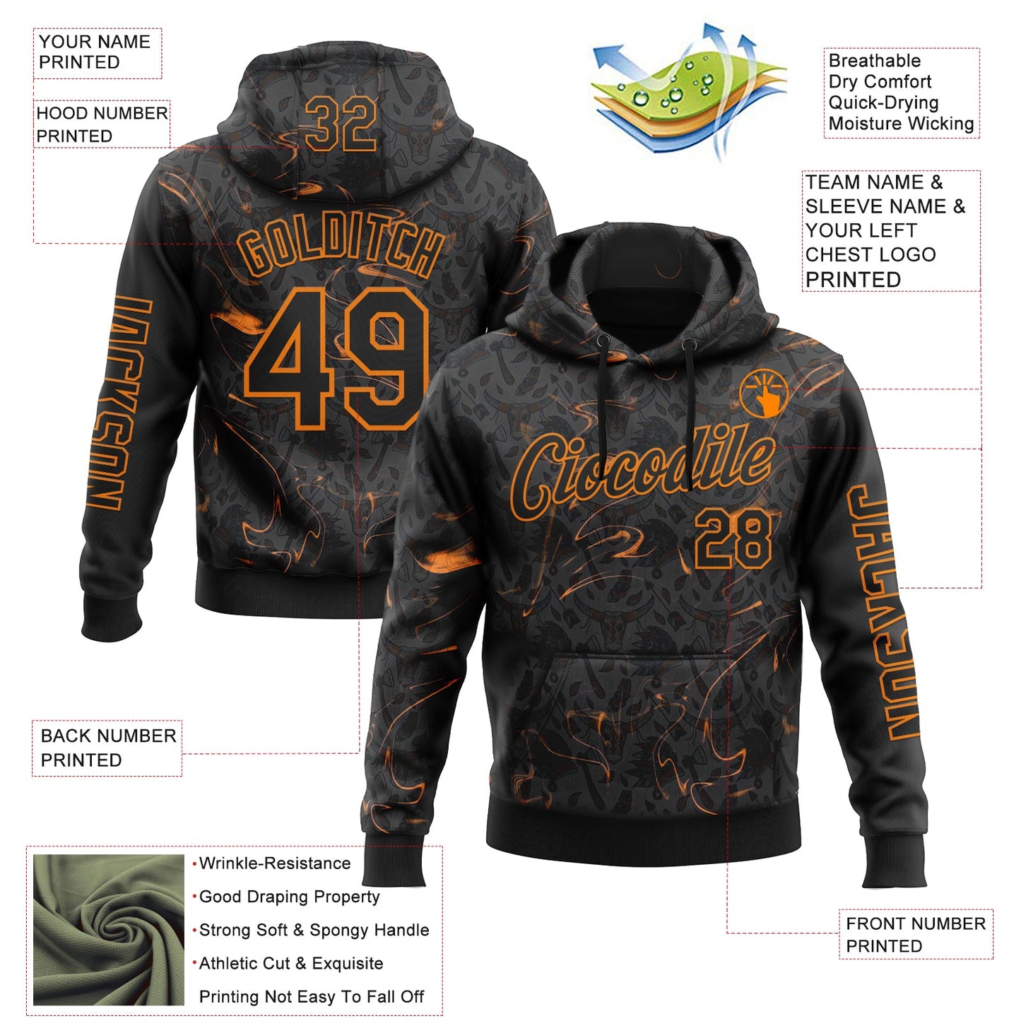 Custom Black Bay Orange 3D Pattern Design Ethnic Tribal Sportswear Pullover Sweatshirt Hoodie view 2