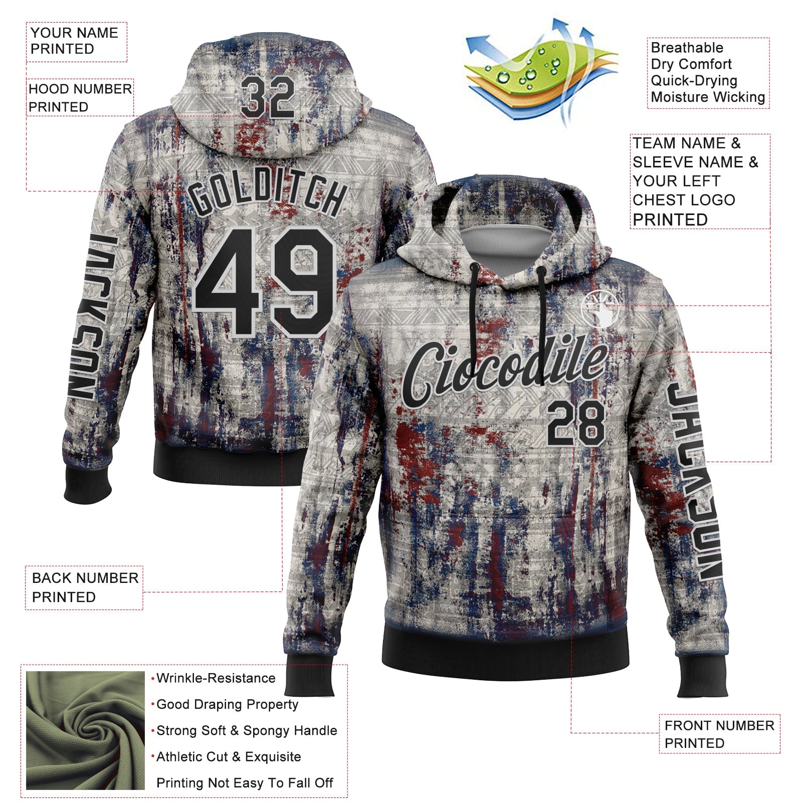 Custom Gray Black-White 3D Pattern Design Ethnic Tribal Sportswear Pullover Sweatshirt Hoodie view 2