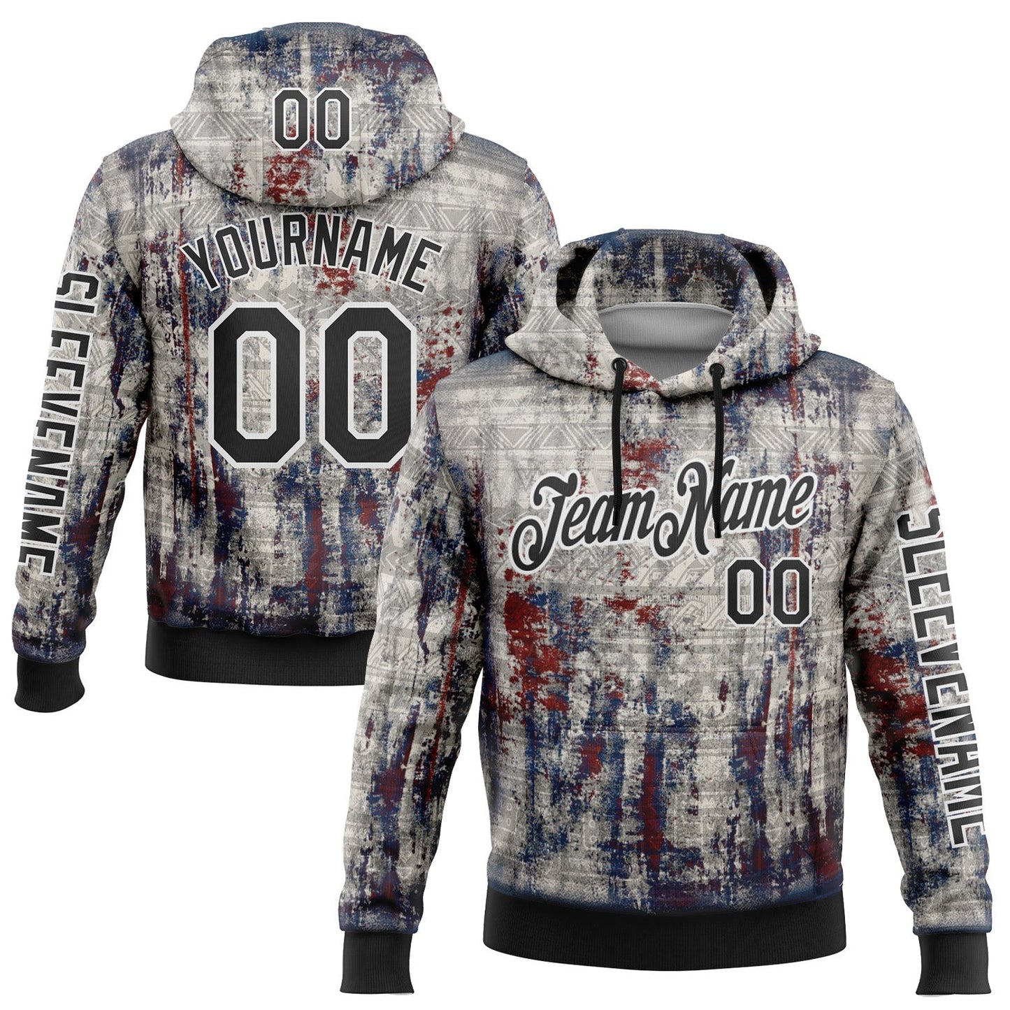 Custom Gray Black-White 3D Pattern Design Ethnic Tribal Sportswear Pullover Sweatshirt Hoodie - Main View