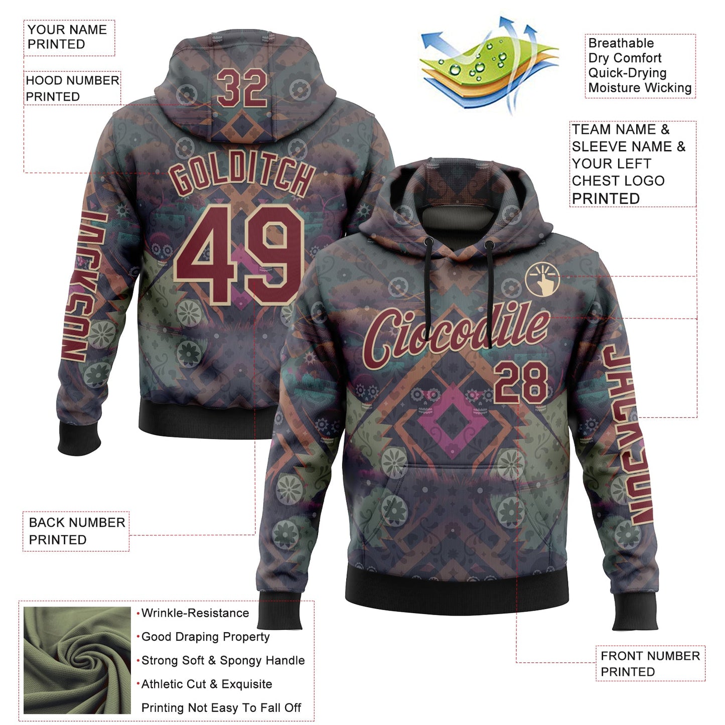 Custom Gray Burgundy-City Cream 3D Pattern Design Ethnic Tribal Sportswear Pullover Sweatshirt Hoodie view 2