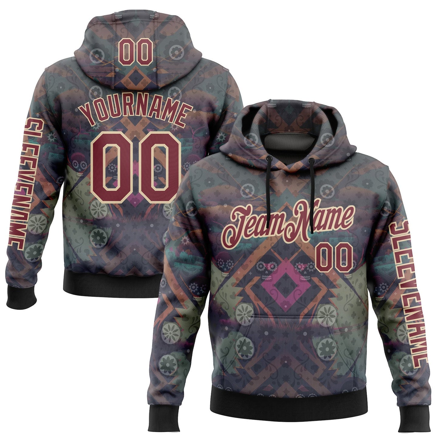 Custom Gray Burgundy-City Cream 3D Pattern Design Ethnic Tribal Sportswear Pullover Sweatshirt Hoodie - Main View