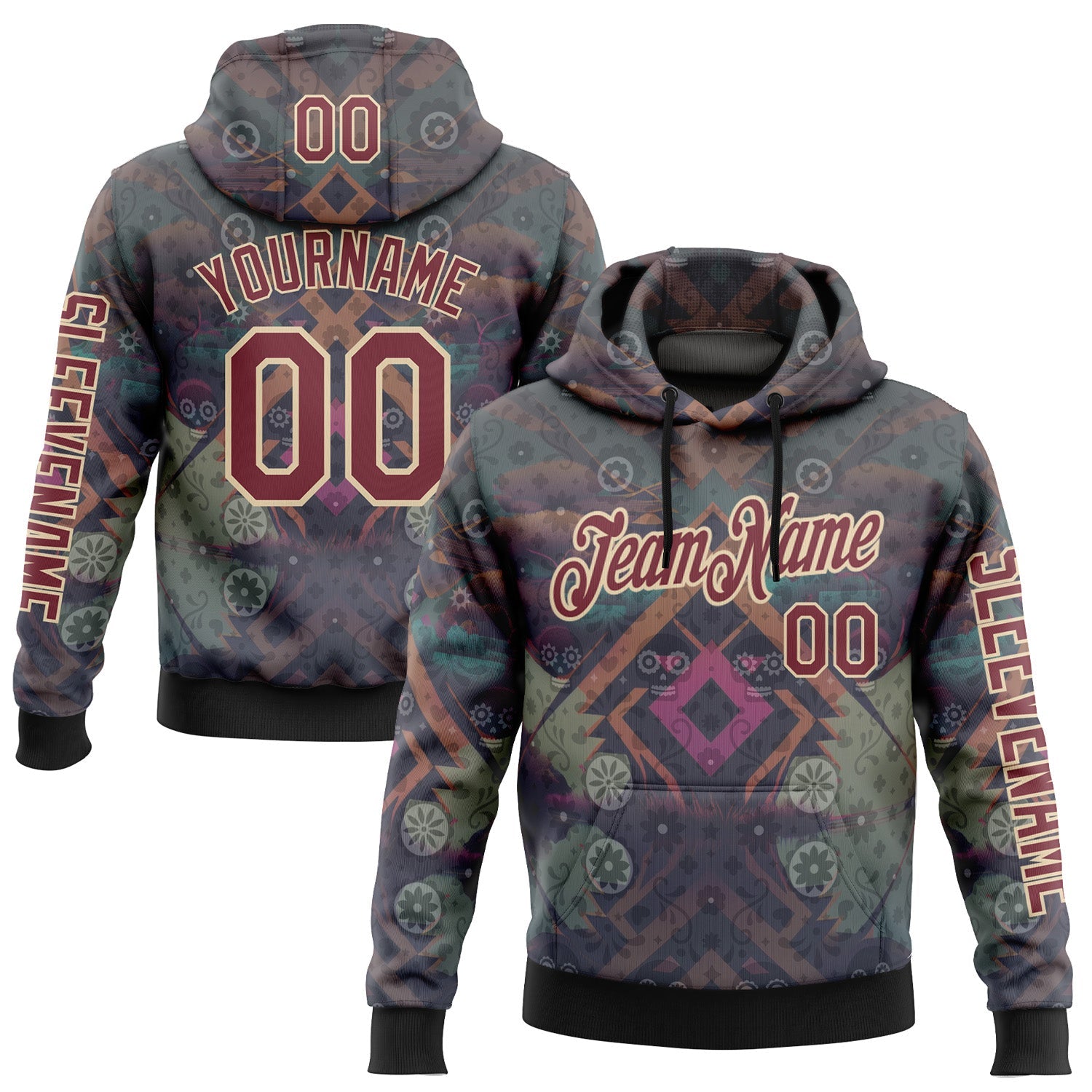 Custom Gray Burgundy-City Cream 3D Pattern Design Ethnic Tribal Sportswear Pullover Sweatshirt Hoodie - Main View