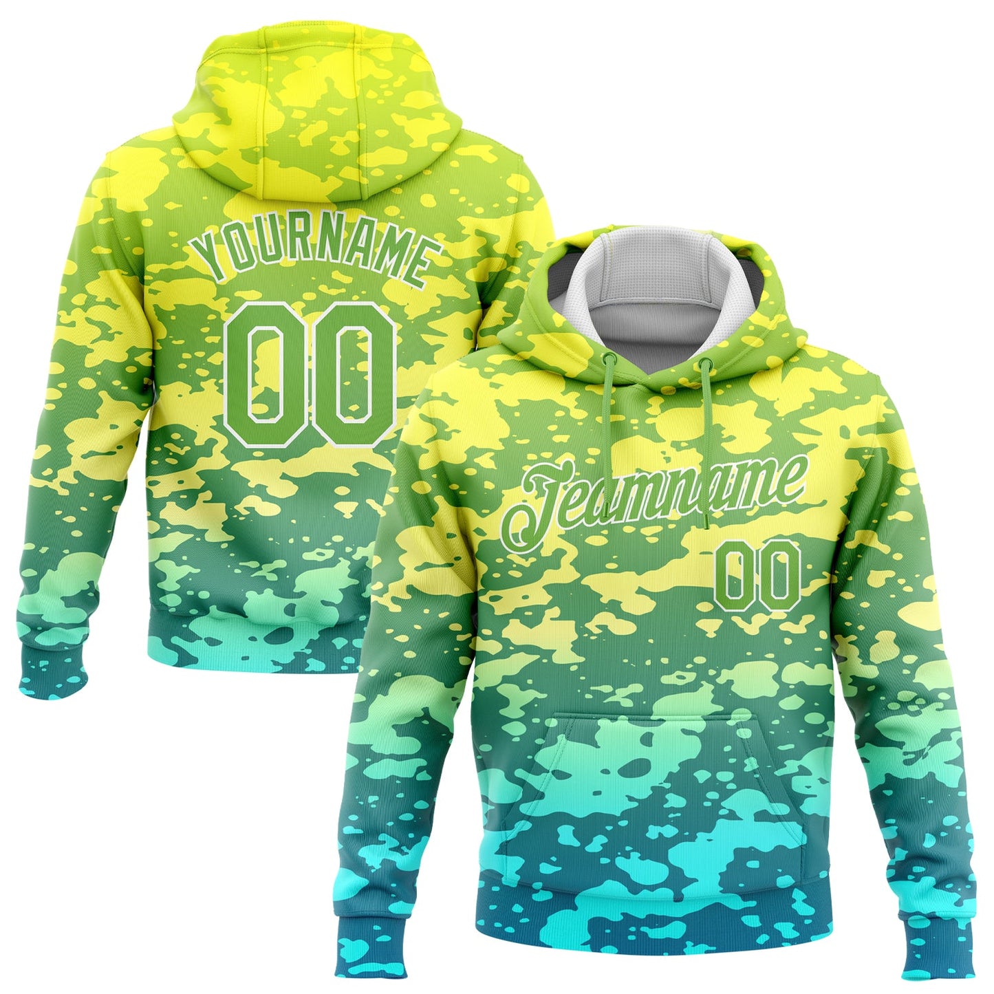 Custom Stitched Gold Neon Green-White 3D Pattern Design Gradient Abstract Sports Pullover Sweatshirt Hoodie - Main View