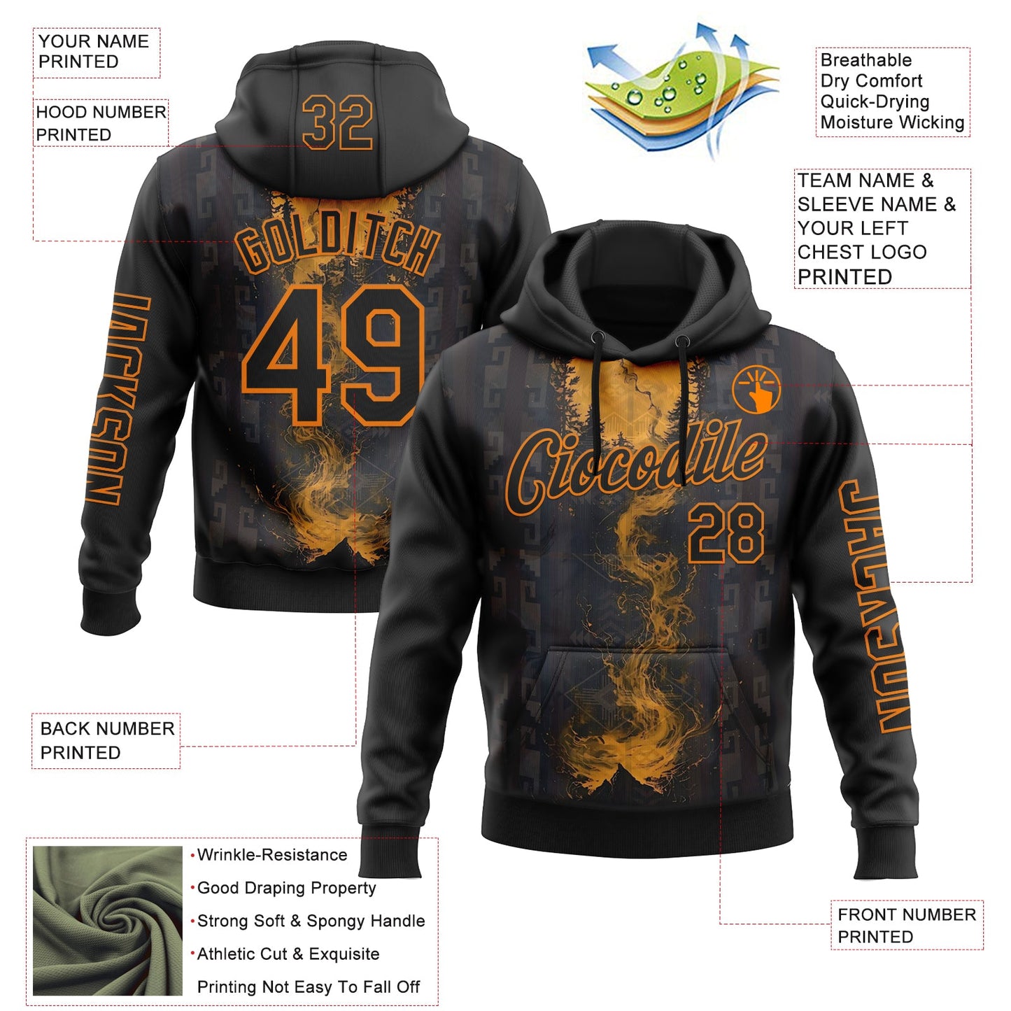 Custom Black Bay Orange 3D Pattern Design Ethnic Tribal Sportswear Pullover Sweatshirt Hoodie view 2