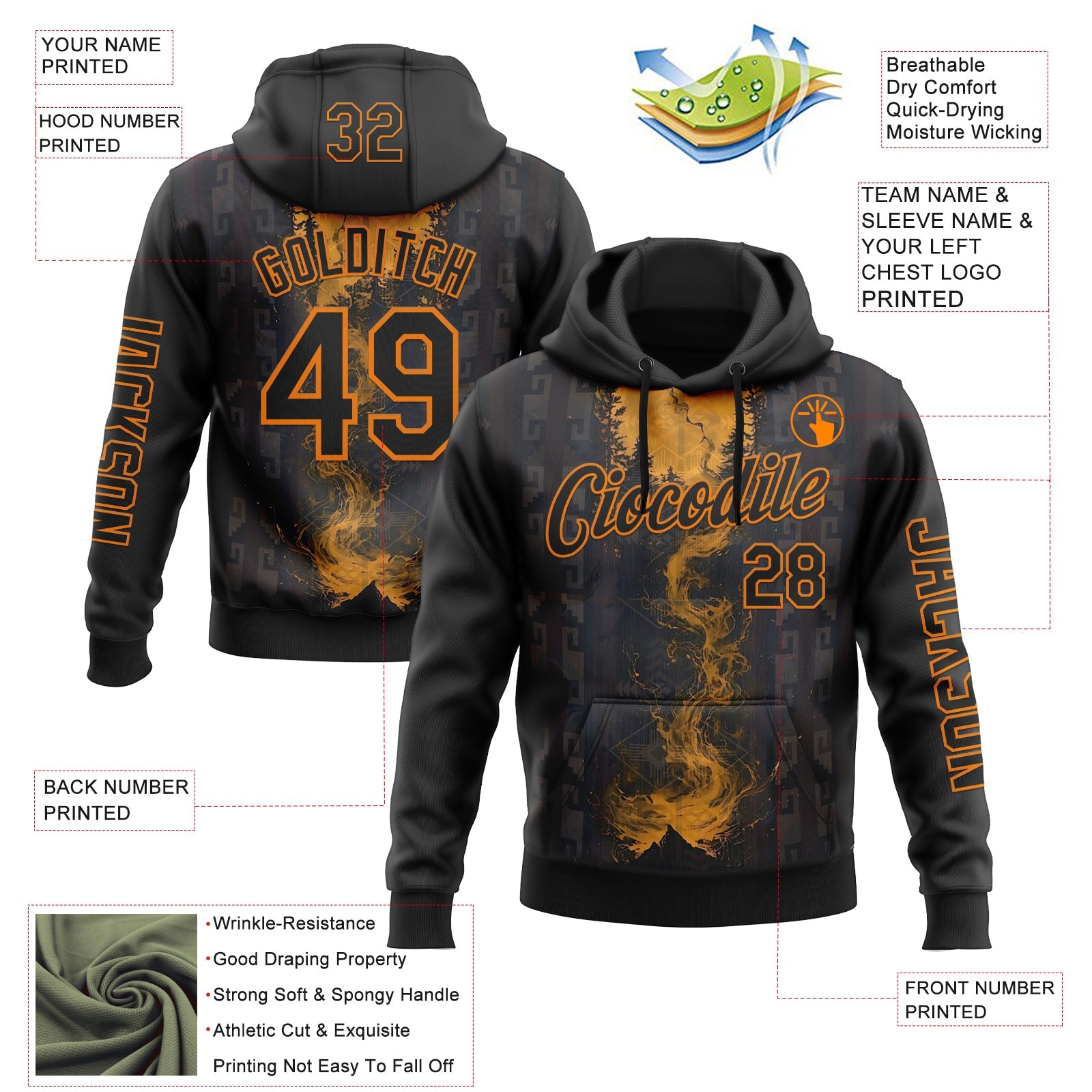 Custom Black Bay Orange 3D Pattern Design Ethnic Tribal Sportswear Pullover Sweatshirt Hoodie view 2