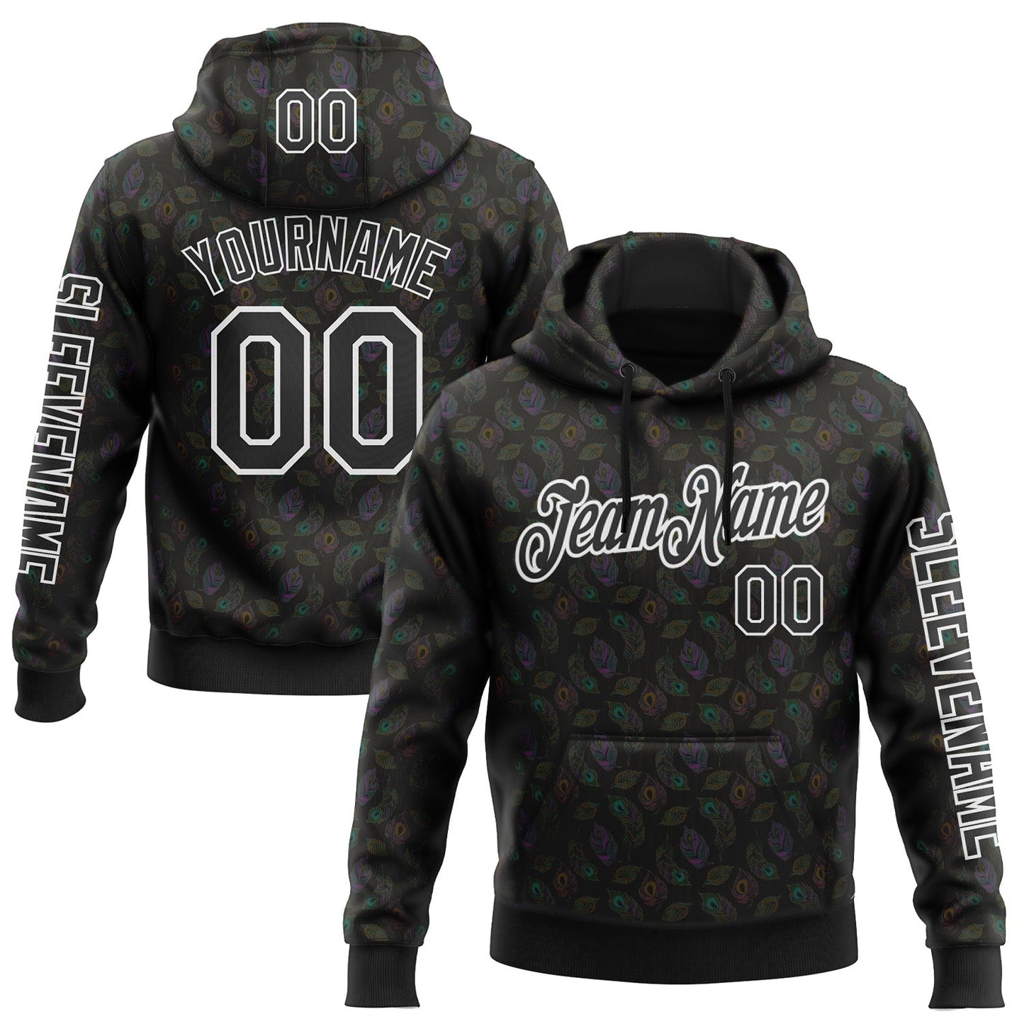 Custom Black White 3D Pattern Design Ethnic Tribal Sportswear Pullover Sweatshirt Hoodie - Main View