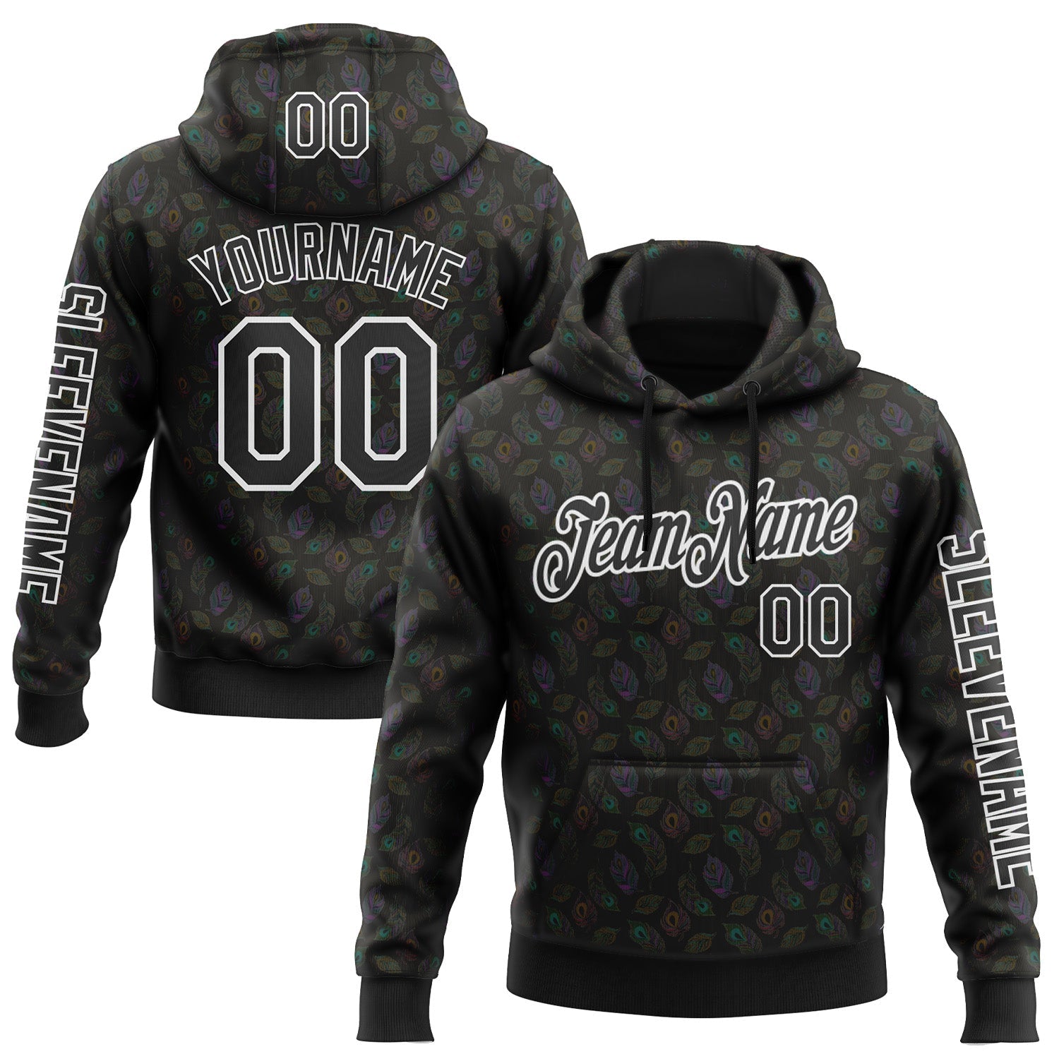 Custom Black White 3D Pattern Design Ethnic Tribal Sportswear Pullover Sweatshirt Hoodie - Main View