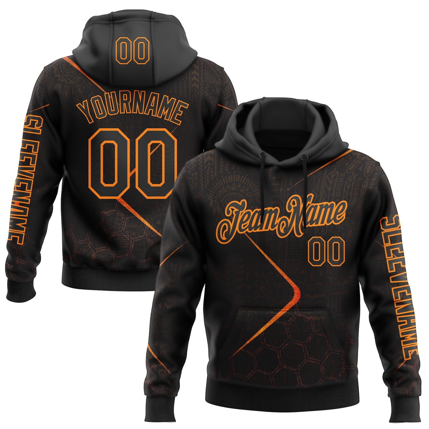 Custom Black Bay Orange 3D Pattern Design Ethnic Tribal Sportswear Pullover Sweatshirt Hoodie - Main View