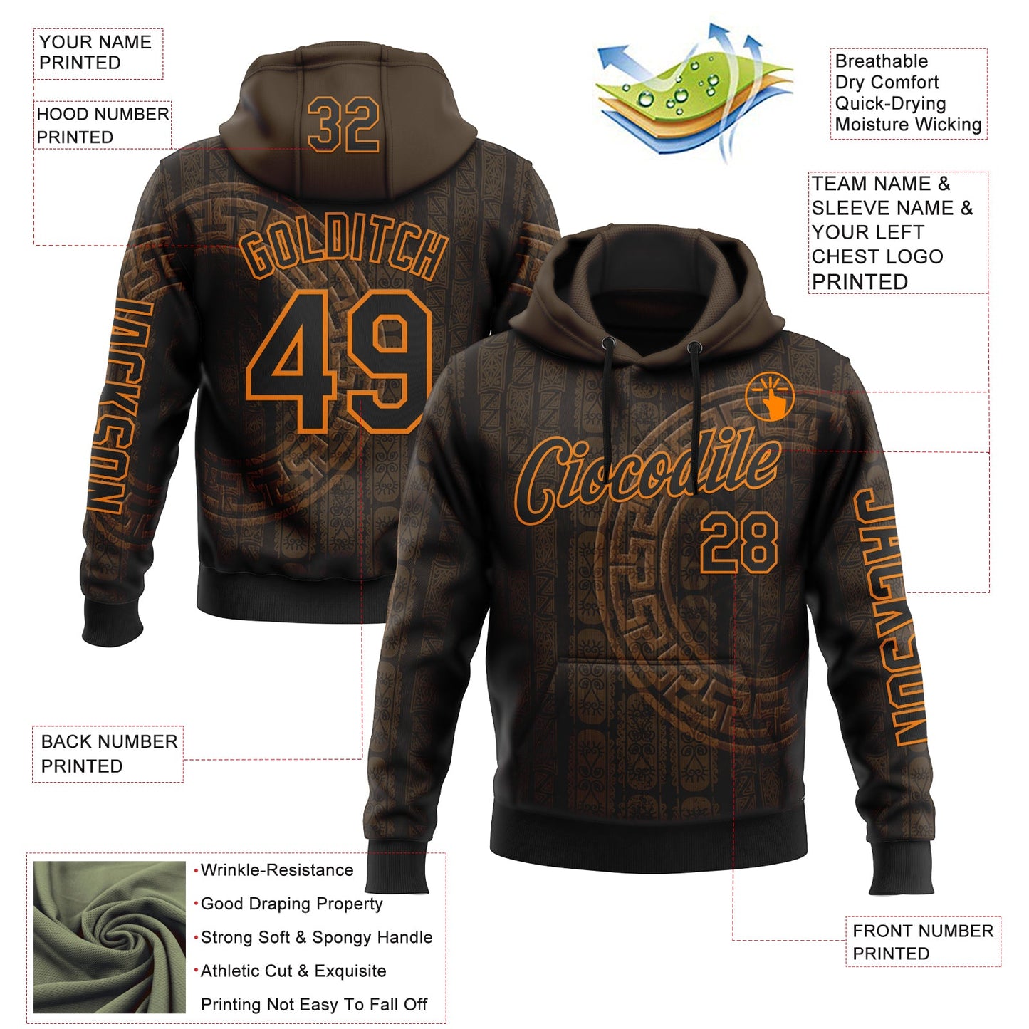 Custom Black Bay Orange 3D Pattern Design Ethnic Tribal Sportswear Pullover Sweatshirt Hoodie view 2
