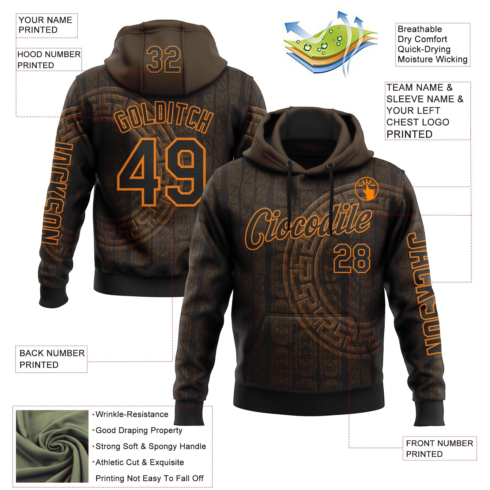 Custom Black Bay Orange 3D Pattern Design Ethnic Tribal Sportswear Pullover Sweatshirt Hoodie view 2
