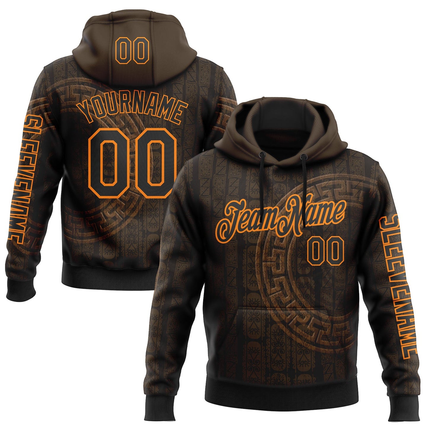 Custom Black Bay Orange 3D Pattern Design Ethnic Tribal Sportswear Pullover Sweatshirt Hoodie - Main View