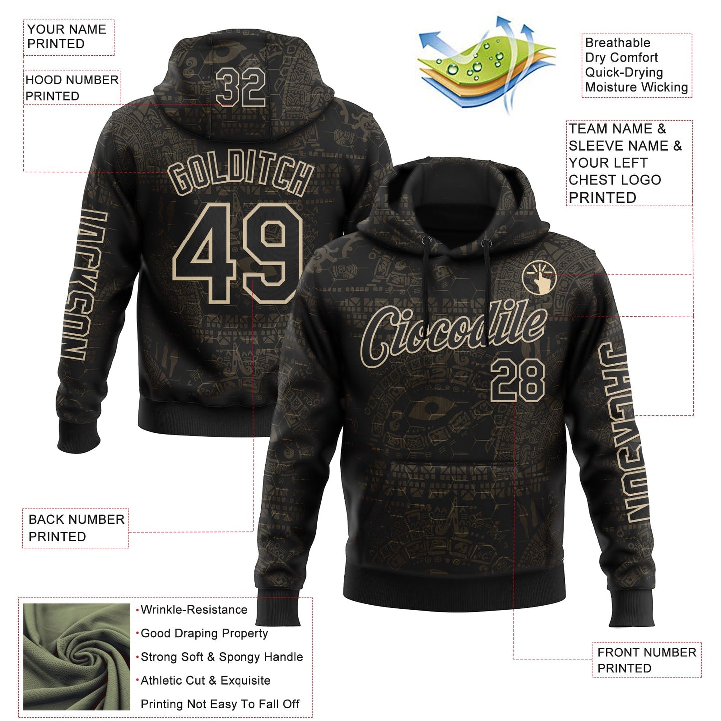 Custom Black City Cream 3D Pattern Design Ethnic Tribal Sportswear Pullover Sweatshirt Hoodie view 2