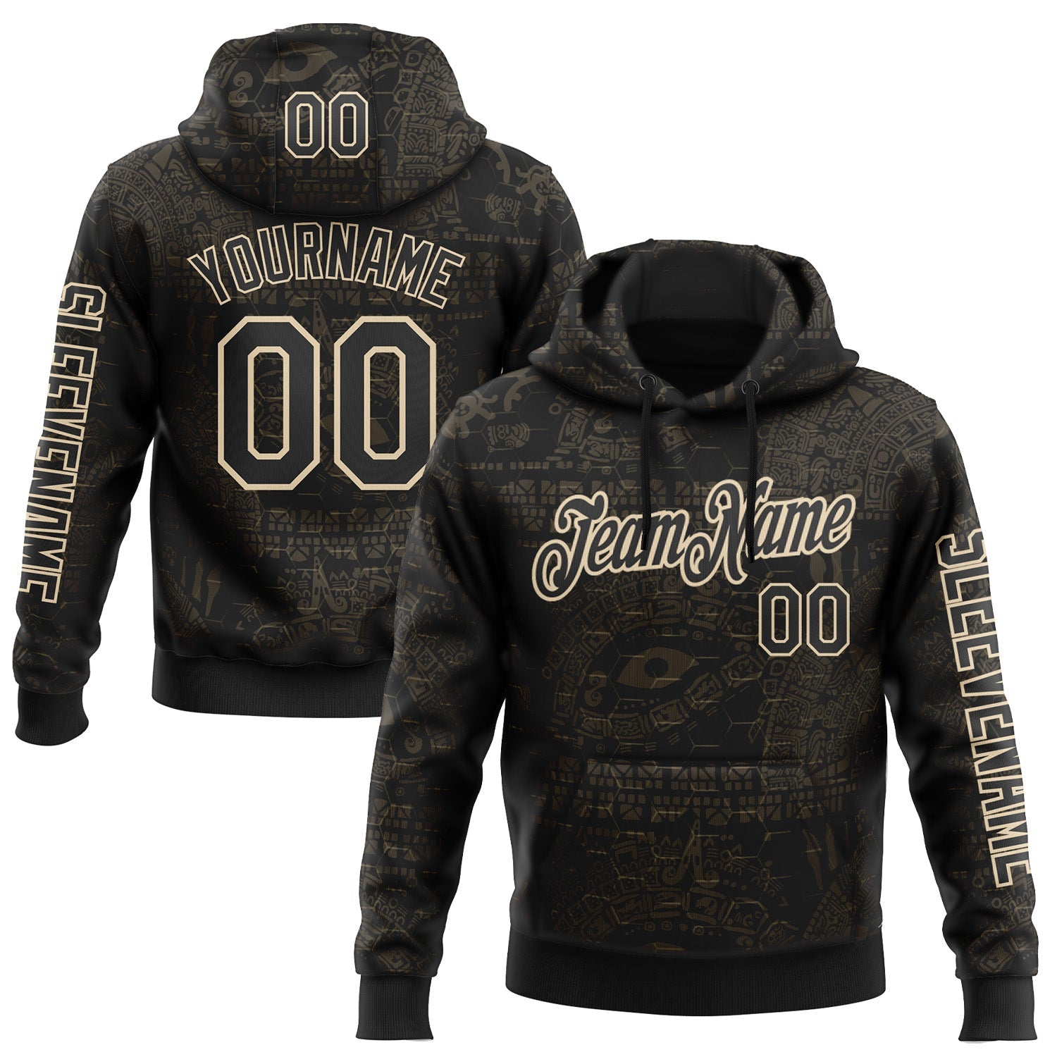 Custom Black City Cream 3D Pattern Design Ethnic Tribal Sportswear Pullover Sweatshirt Hoodie - Main View