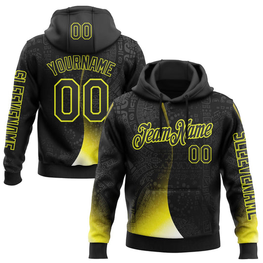 Custom Black Neon Yellow 3D Pattern Design Ethnic Tribal Sportswear Pullover Sweatshirt Hoodie - Main View