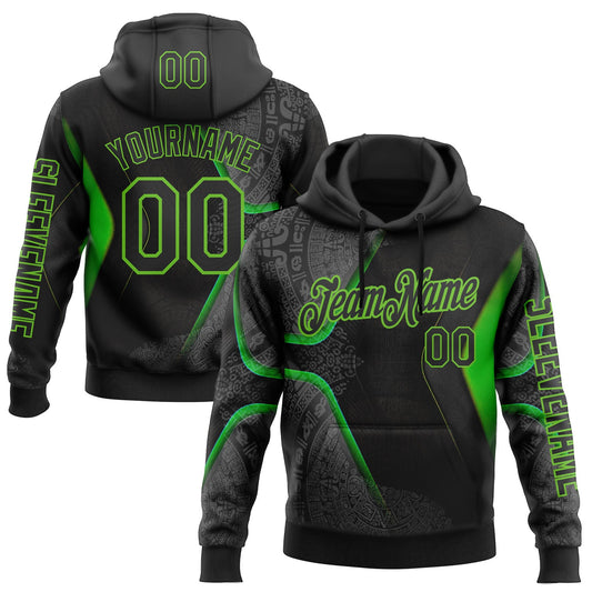 Custom Black Aurora Green 3D Pattern Design Ethnic Tribal Sportswear Pullover Sweatshirt Hoodie - Main View
