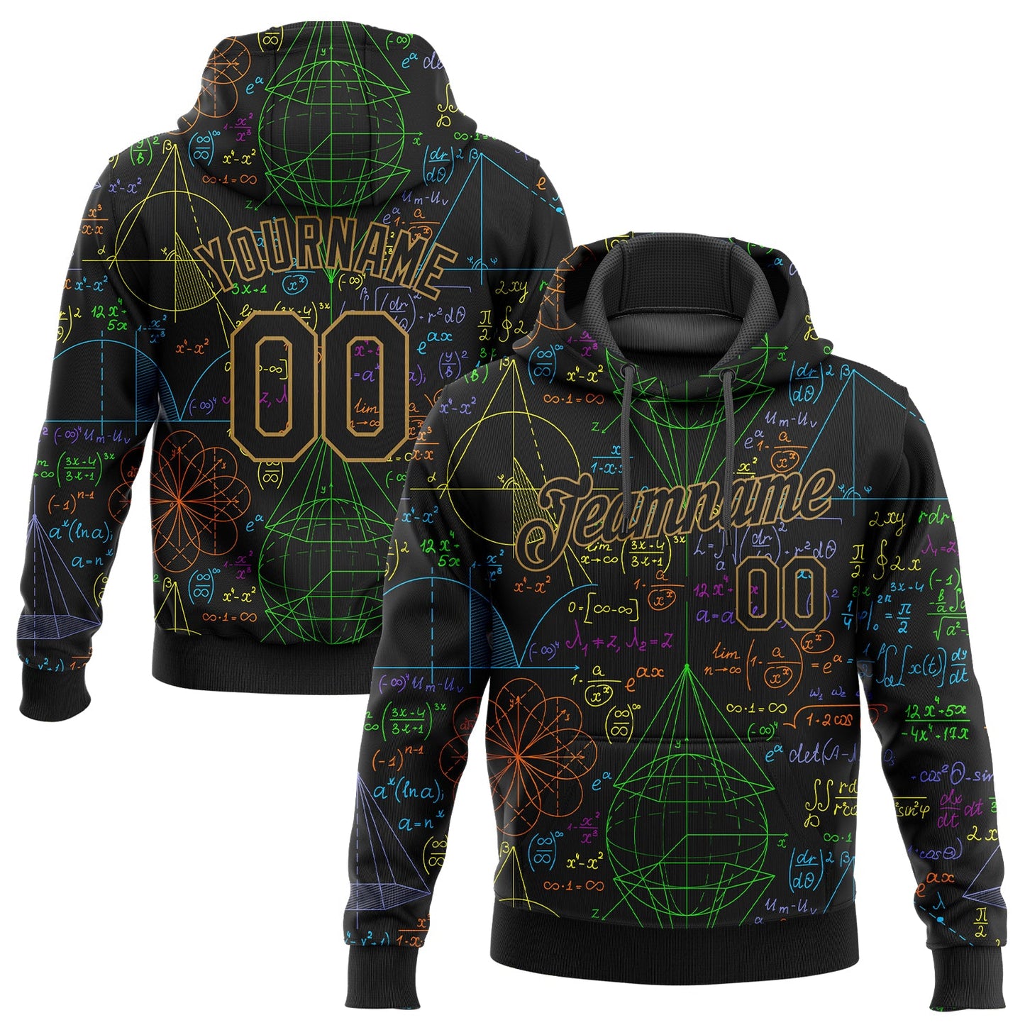 Custom Stitched Black Black-Old Gold 3D Pattern Design Math Sports Pullover Sweatshirt Hoodie - Main View