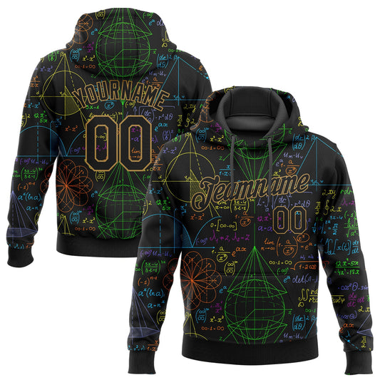 Custom Stitched Black Black-Old Gold 3D Pattern Design Math Sports Pullover Sweatshirt Hoodie - Main View