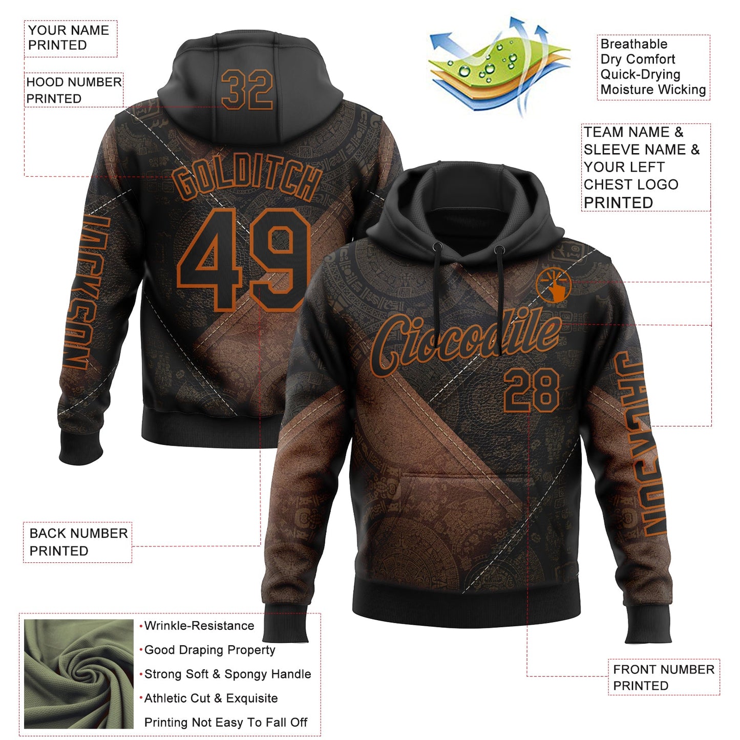 Custom Black Texas Orange 3D Pattern Design Ethnic Tribal Sportswear Pullover Sweatshirt Hoodie view 2