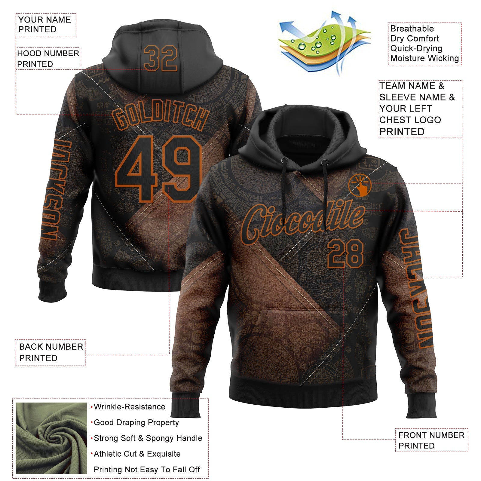 Custom Black Texas Orange 3D Pattern Design Ethnic Tribal Sportswear Pullover Sweatshirt Hoodie view 2