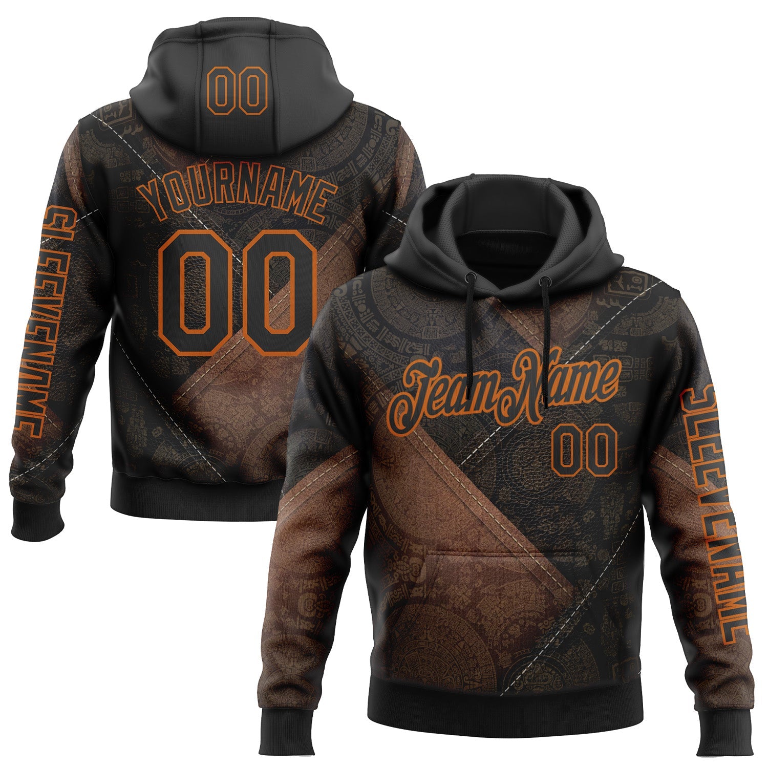 Custom Black Texas Orange 3D Pattern Design Ethnic Tribal Sportswear Pullover Sweatshirt Hoodie - Main View