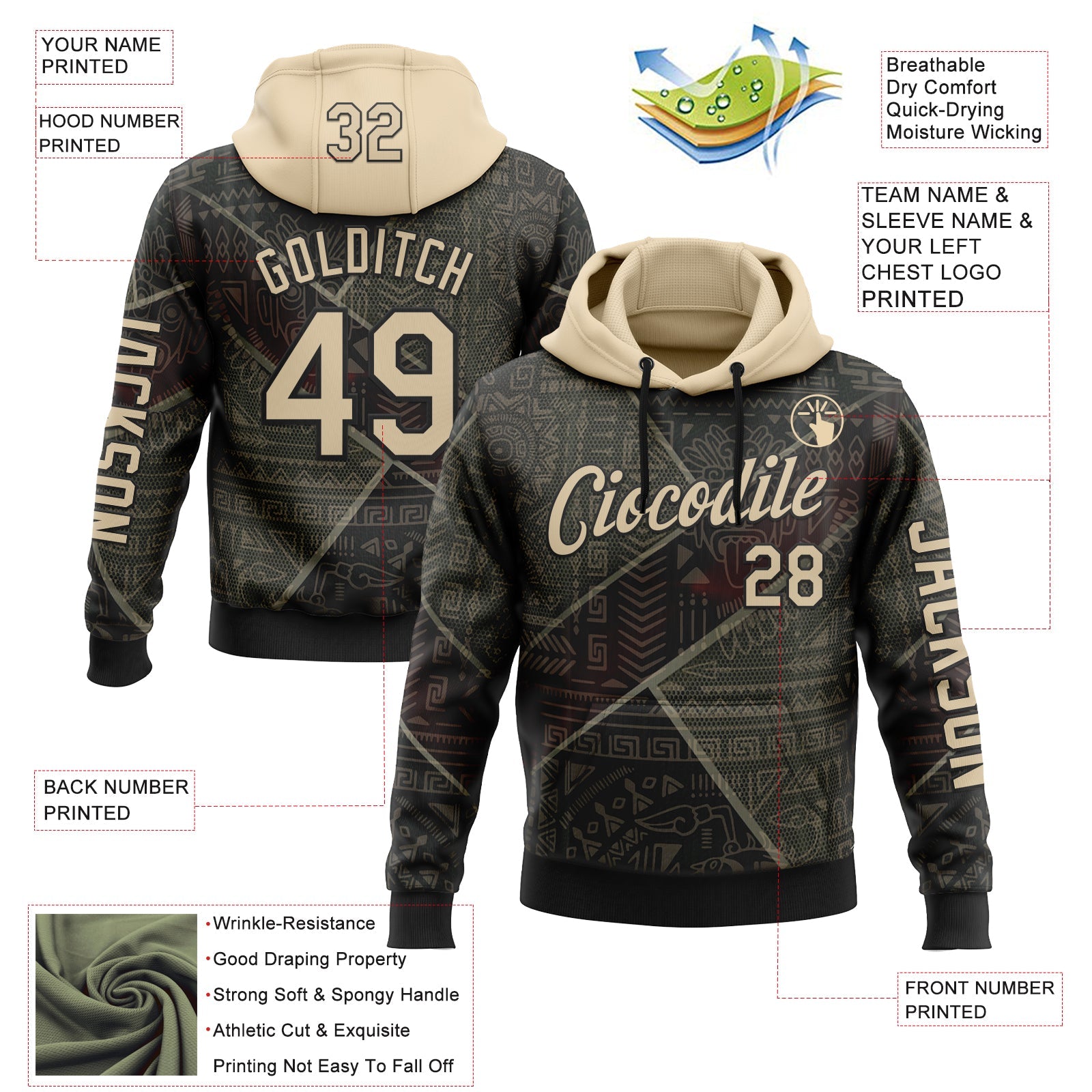 Custom Black City Cream 3D Pattern Design Ethnic Tribal Sportswear Pullover Sweatshirt Hoodie view 2